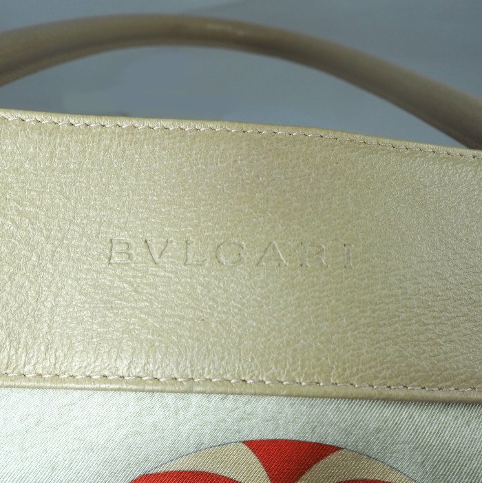 BVLGARI ブルガリ レザー 布 気球 トート バッグ ベージュ系 [58273]_画像8