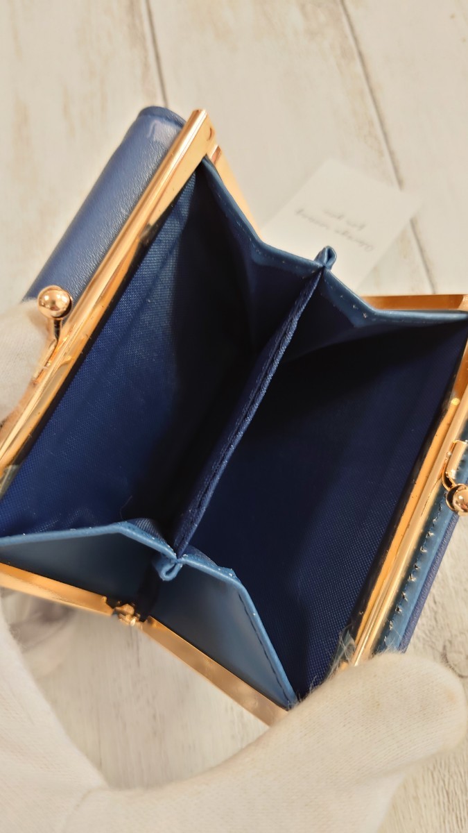 ねこ ミニ財布 三つ折り コンパクト ブルー ネコ ネイビー 財布 猫 がま口 ギフト プレゼント プレート かわいい_画像5
