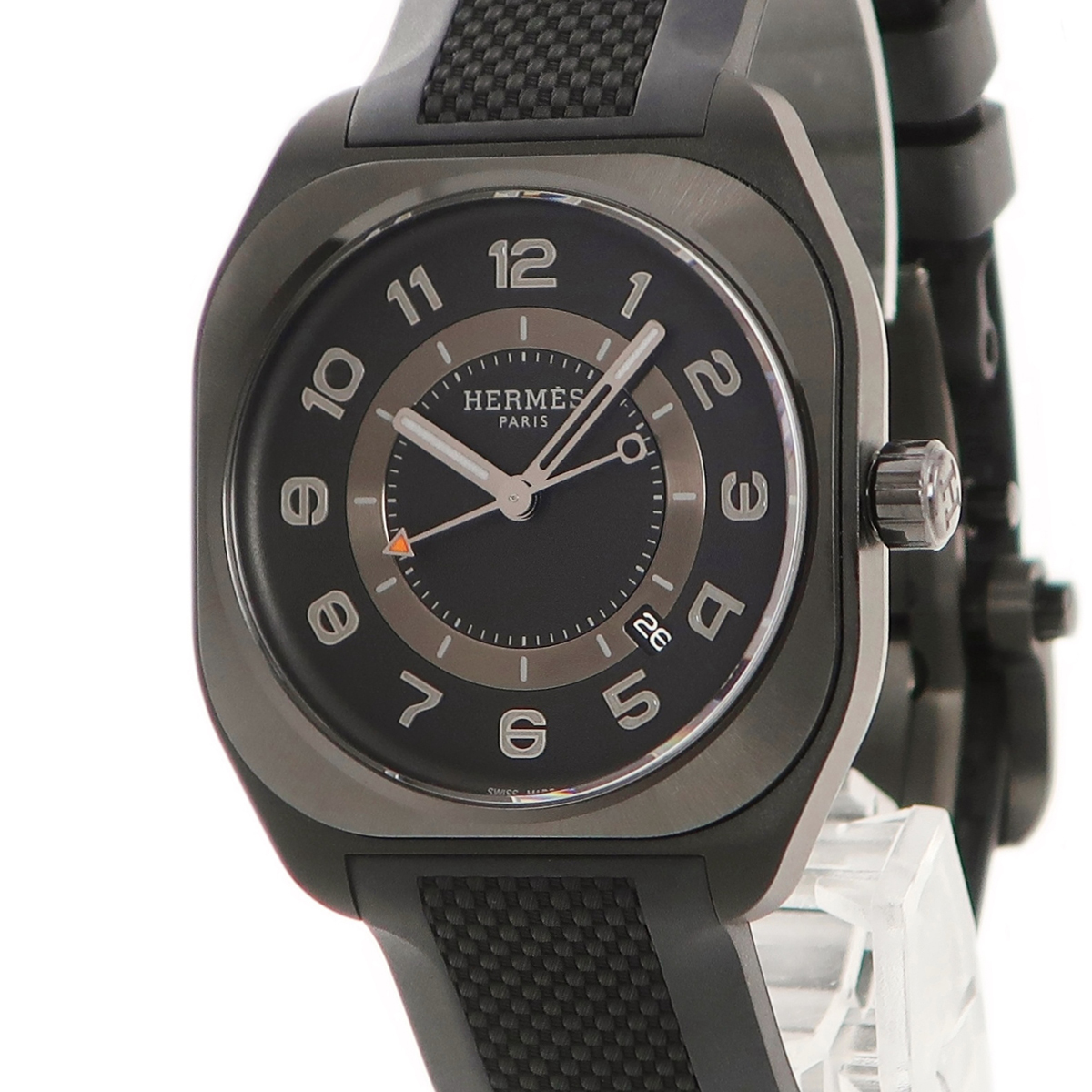 【3年保証】 エルメス H08 GM W049433WW00 SP1.742 ブラックマットDLC加工 黒 アラビア 角型 軽量 2021年 自動巻き メンズ 腕時計