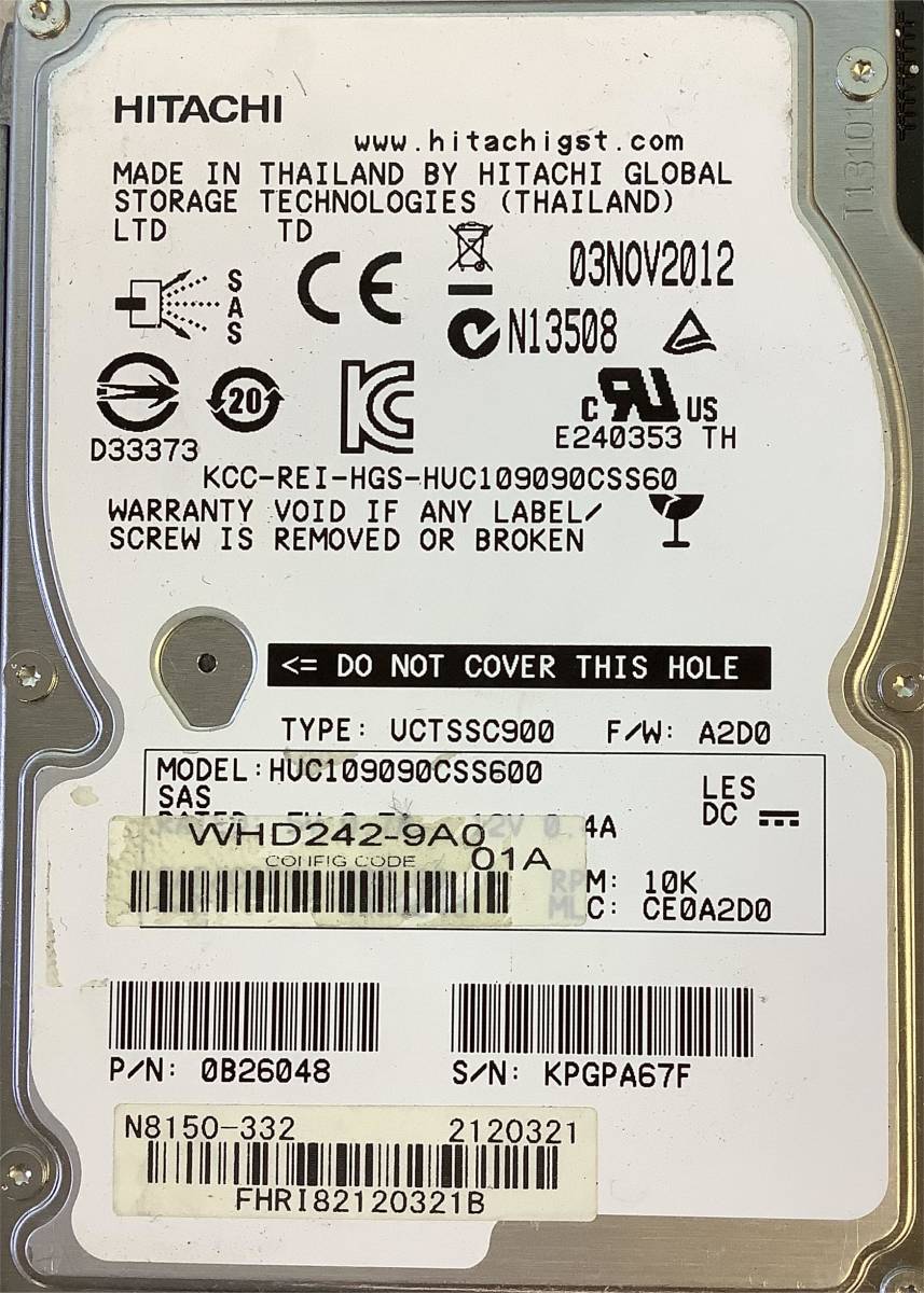 K5103070 HGST/HITACHI 900GB SAS 10K 2.5インチ HDD 4点【中古動作品】_画像6