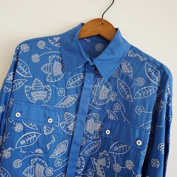 #anc ヒロコビス HIROKO BIS チュニック 11 青 シャツ 長袖 柄 刺繍 レディース [754728]_画像3