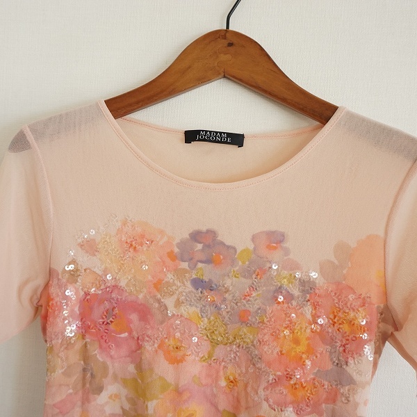 #snc マダムジョコンダ MADAMJOCONDE Tシャツ 11 ピンク 花柄 スパンコール パワーネット レディース [770854]_画像3