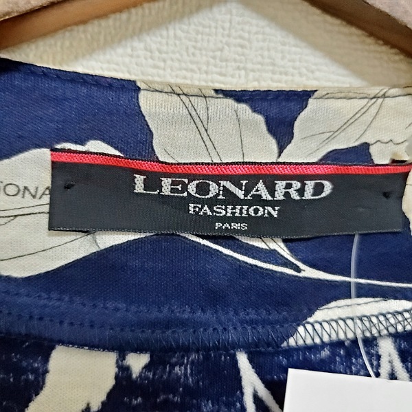 #sxc レオナール LEONARD カーディガン L 紺 白 チュニック 半袖 花柄 レディース [839832]