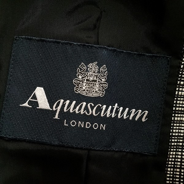 #anc アクアスキュータム Aquascutum スカートスーツ 15 黒 白 ツーピース 総柄 大きいサイズ 麻混 シルク混 レディース [842917]_画像5