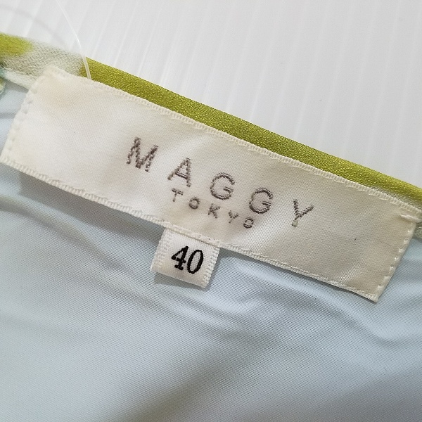 #anc 銀座マギー MAGGY ワンピース 40 水色 黄緑 花柄 バックジップ フレア レディース [845304]_画像5