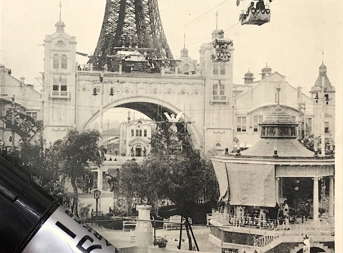  war front picture postcard old photograph history materials * Osaka new world through heaven . regular surface luna park cable car * Meiji latter term ~ Taisho the first period 