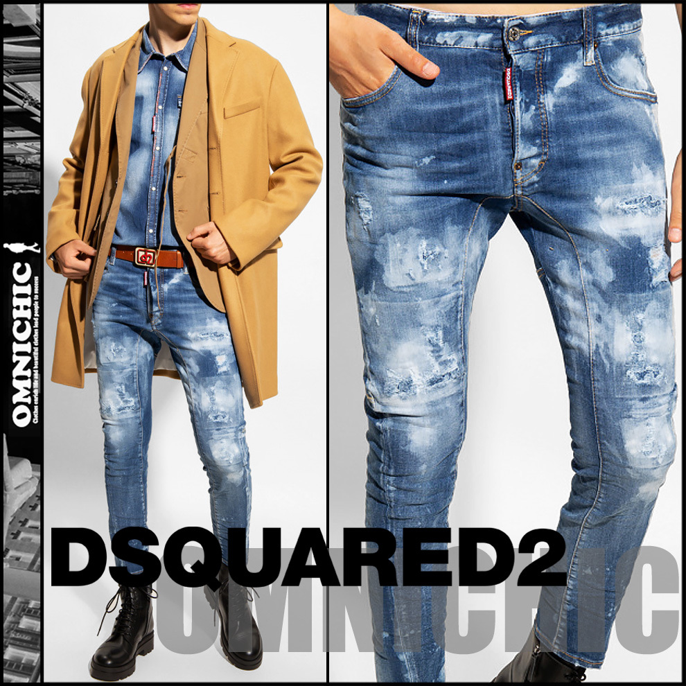 傑作TIDY  BIKER贅沢エイジング加工■新品118,800円【DSQUARED2】ディースクエアードクラッシュリペアストレッチバイカーデニム48/S74LB1179