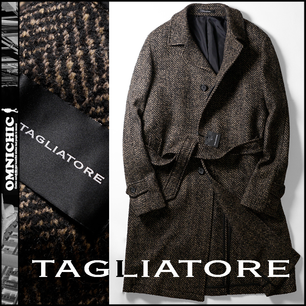 秋冬の上品で合わせやすいヘリンボーン■新品13.2万【TAGLIATORE】タリアトーレ/22-23AW人気のCURTベルテッドバルカラーコート50/L/新タグ