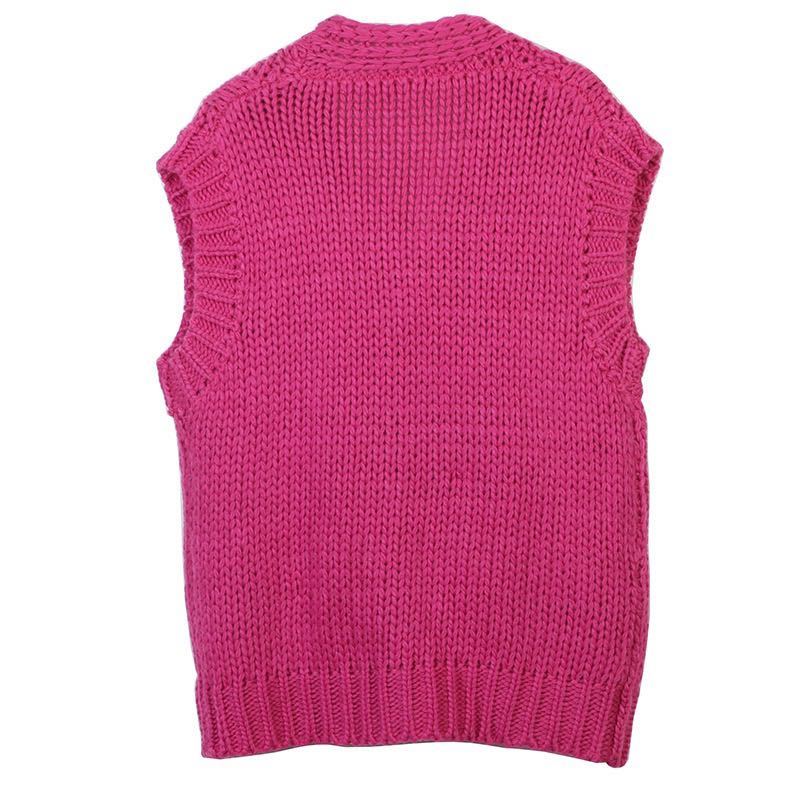  tops lady's tops handicrafts knitted the best no sleeve feel of .. easy wool entering V neck . beautiful button braided pattern decoration front opening 