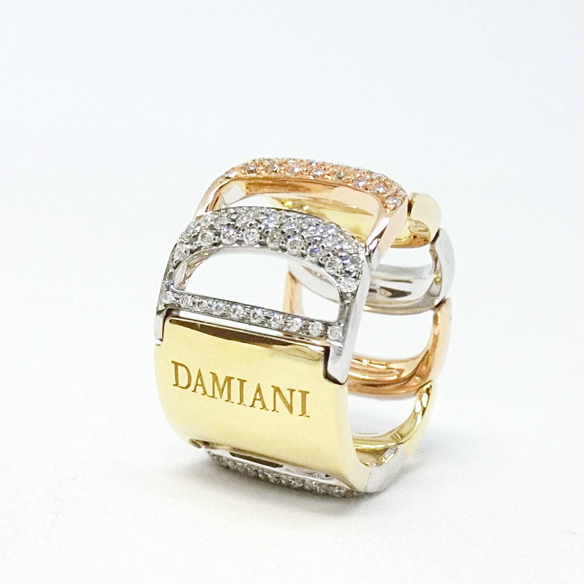 【送料無料】ダミアーニ DAMIANI 750スリーカラー ダミアニッシマ フルダイヤモンド リング 10号★正規店磨き仕上げ済み_画像2