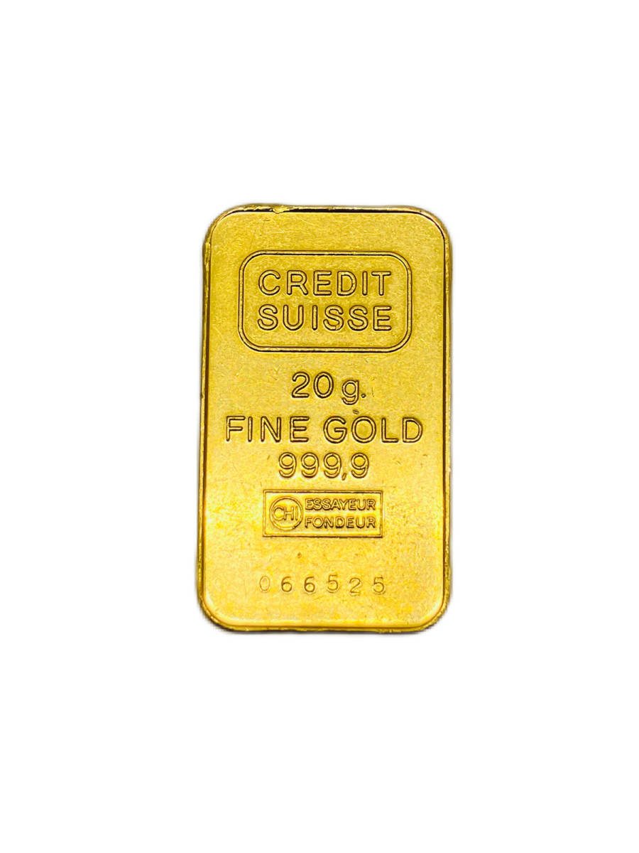 【金高騰中】CREDIT SUISSE クレディースイス 純金 K24 IG 24金 インゴット 20g 地金 ペンダントトップ ゴールドバー FINE GOLD 999.9_画像1