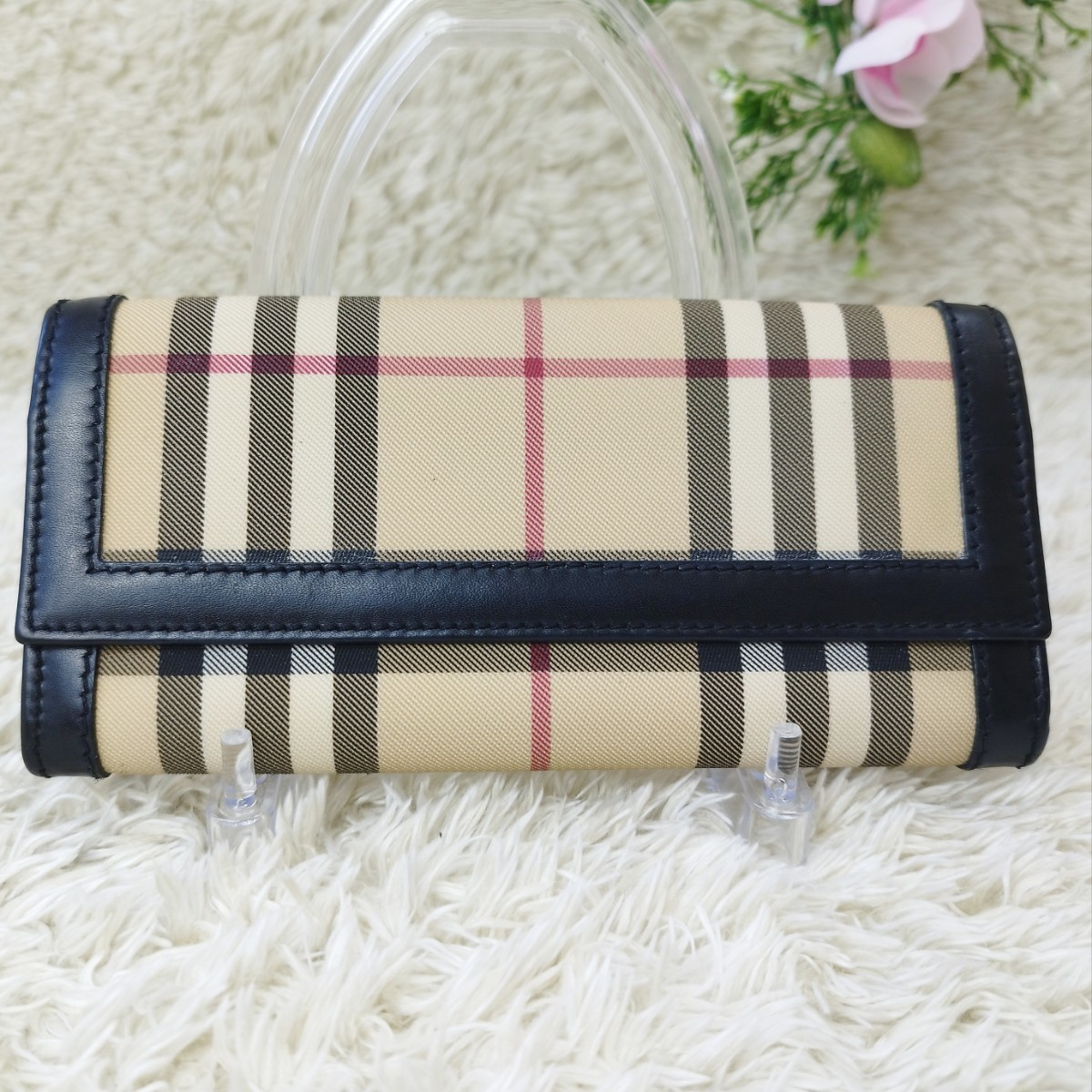 BURBERRY バーバリー 長財布 折財布 札入れ 小銭入れ レザー PVC ノバチェック ギガチェック ブラック_画像2