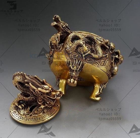 2022福袋】 二龍の珠/竜/香炉/線香立/銅製品/置物/装飾品/工芸品