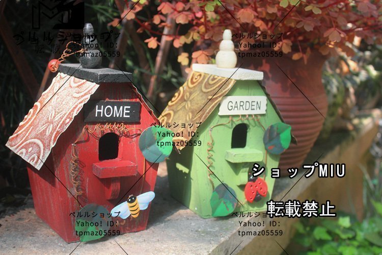 庭で野鳥観察！バードハウス 小鳥 ハウス オーナメント 庭 ガーデニング ハンドメイド 鉄 木製 庭の飾り ガーデン 三角屋根 3色選べる_画像6
