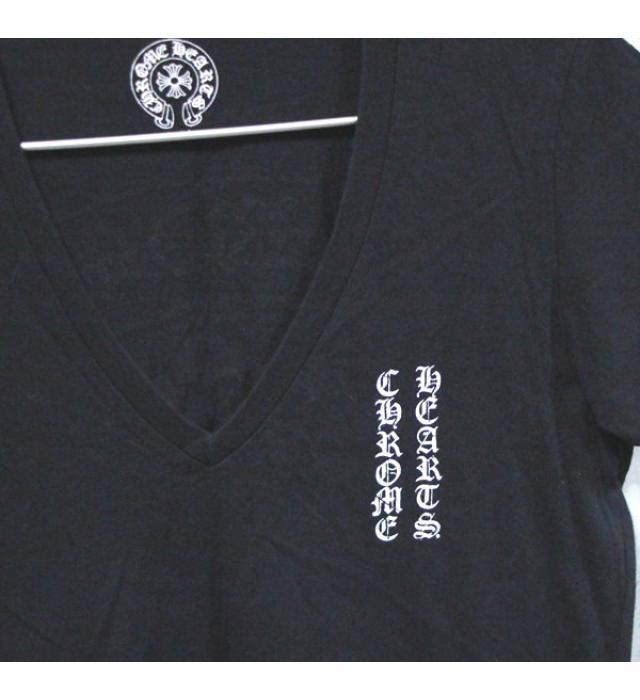 大SALE クロムハーツ ホースシュー スター ロゴ カットソー Vネック レディース 半袖 Tシャツ 黒 コットン100％ sizeS_画像2