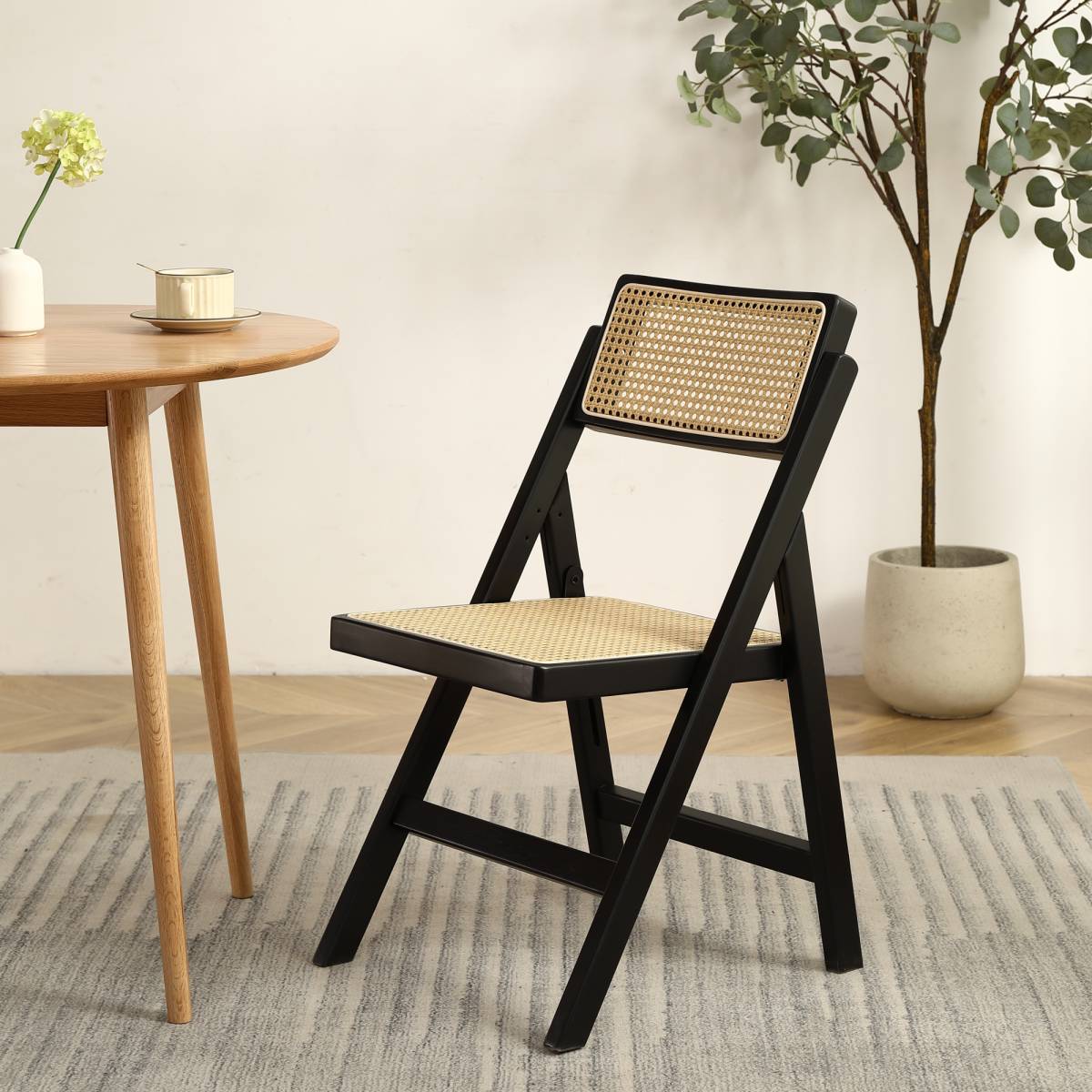 新作登場】折りたたみチェア 木製 軽量 籐編み 折り畳み椅子