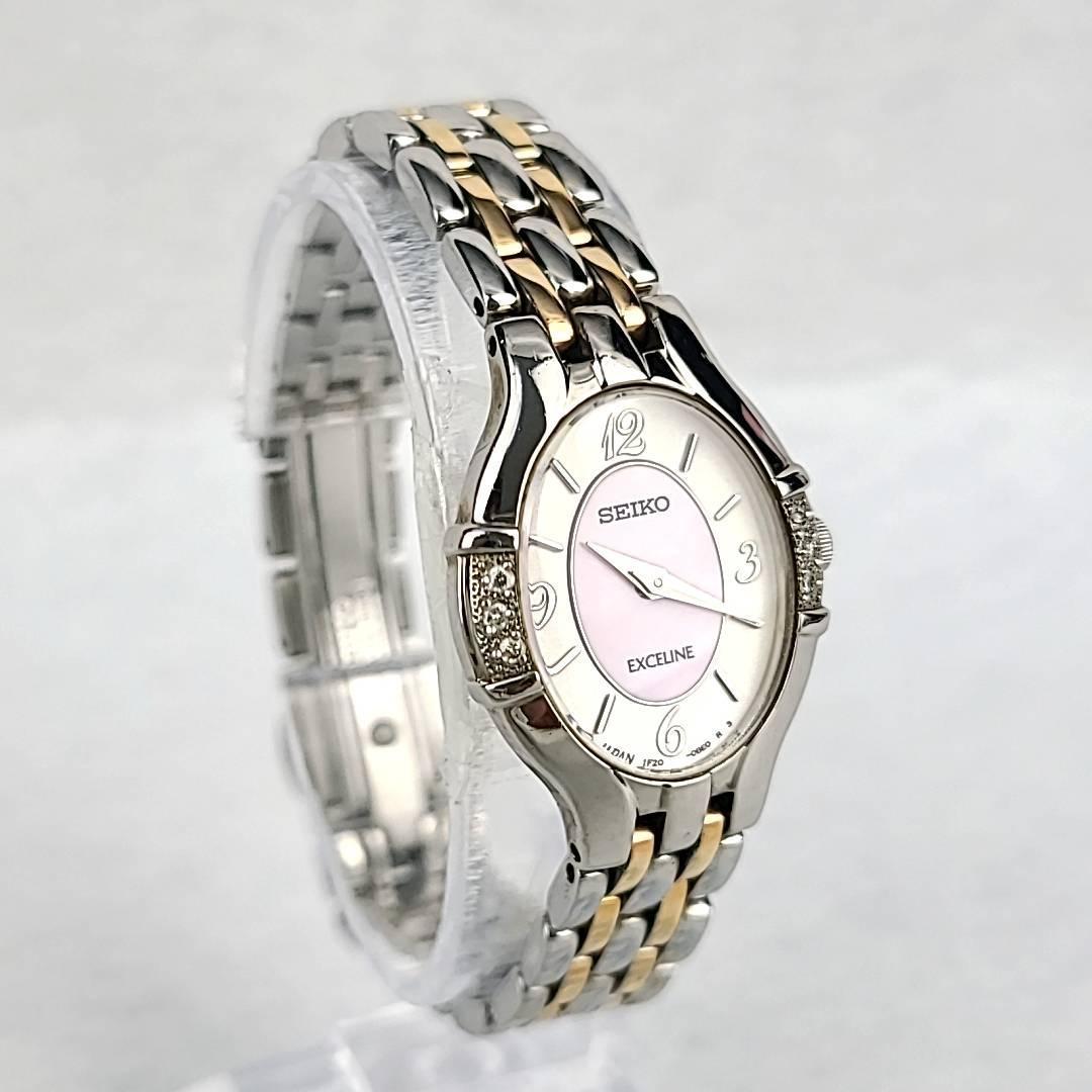 *[ прекрасный товар работа товар ]SEIKO Seiko Exceline 1F20-0AW0 бриллиантовая оправа овальный 6P diamond ракушка циферблат женские наручные часы 