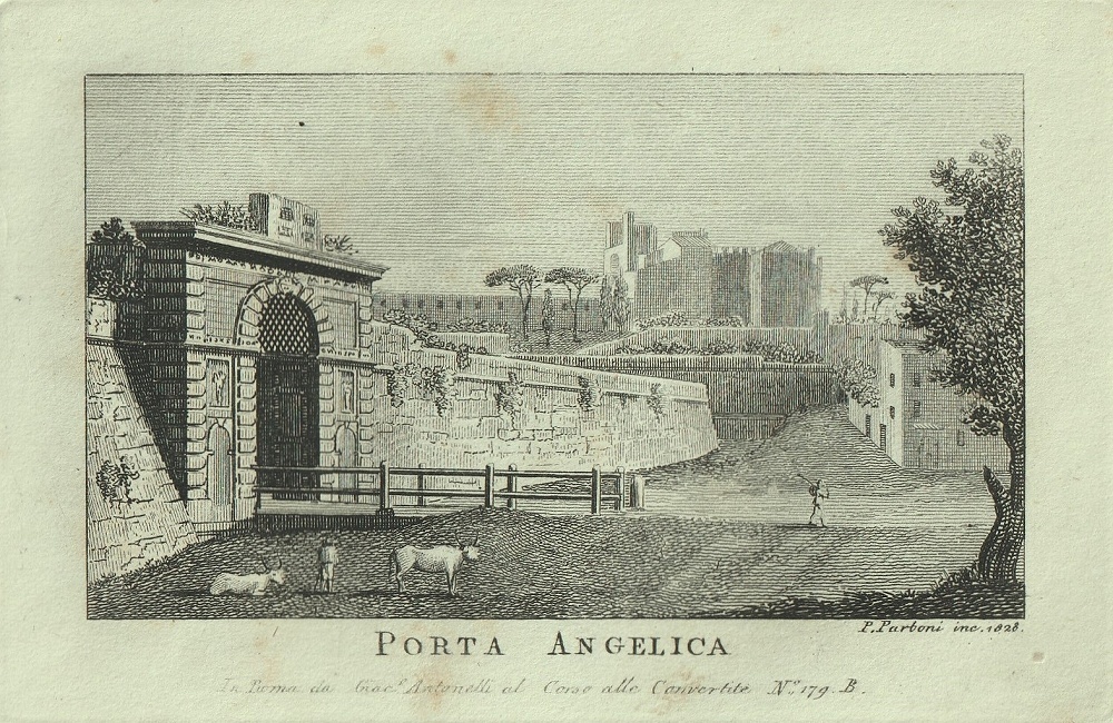 1865 year Rome . that . side main townscape copperplate engraving Anne je licca .Porta Angelica