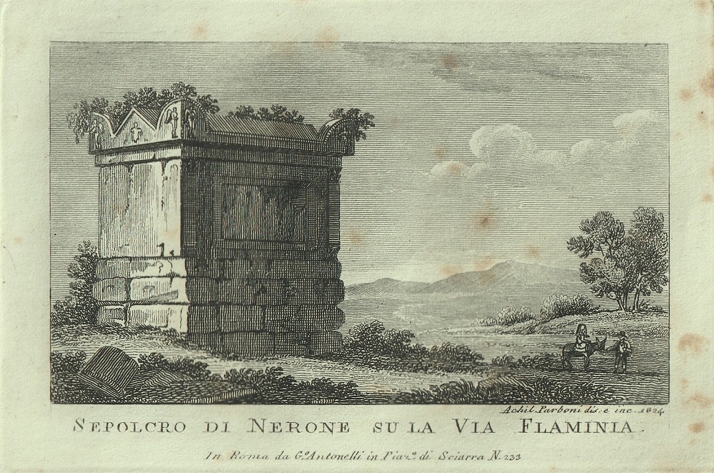 1865年 ローマとその周辺の主な景観 銅版画 フラミニア通りにあるネロの墓所 Sepolcro di Nerone su La Via Flaminia_画像2