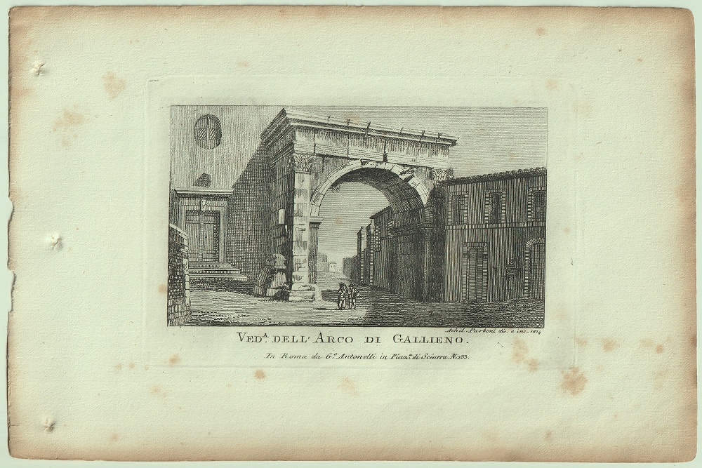 1865年 ローマとその周辺の主な景観 銅版画 ガリエヌスの凱旋門 Veduta dell Arco di Gallieno_画像1