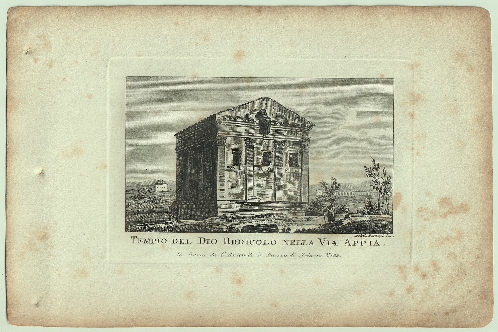 1865年 ローマとその周辺の主な景観 銅版画 アッピア街道にあるレディクルス神殿 Tempio del dio Redicolo nella Via Appia_画像1