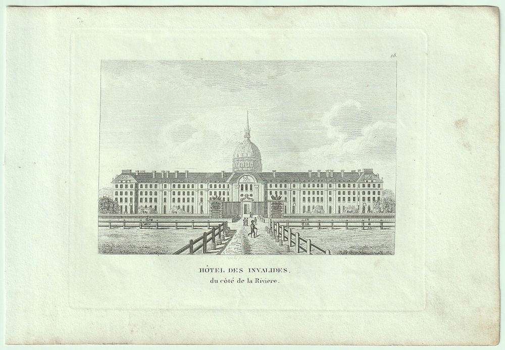 1818 year Paris . most . beautiful . dono 60. copperplate engraving Anne va lid river side Hotel des Invalides