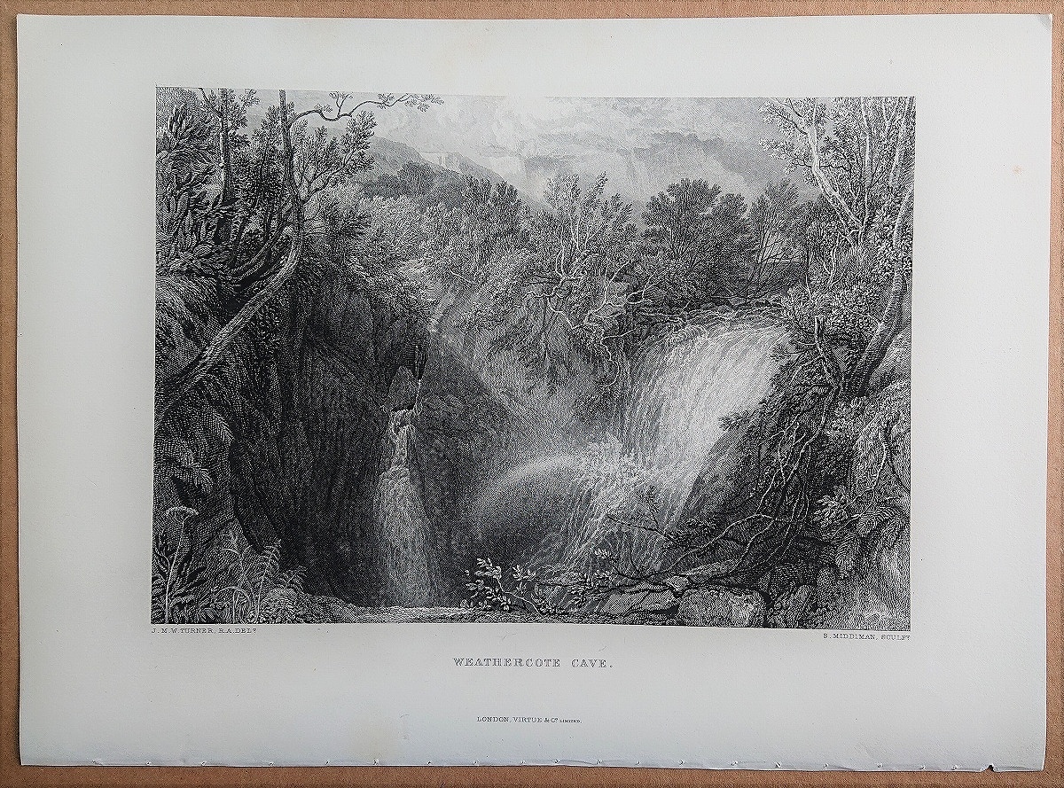 1865年 ターナー 鋼版画 Turner Gallery ウェザーコートの洞窟 Weathercote Cave ノース・ヨークシャー州_画像2