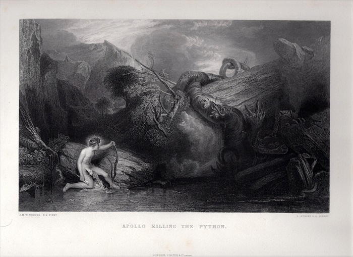 1865年 ターナー 鋼版画 Turner Gallery アポロとパイソン Apollo Killing the Python