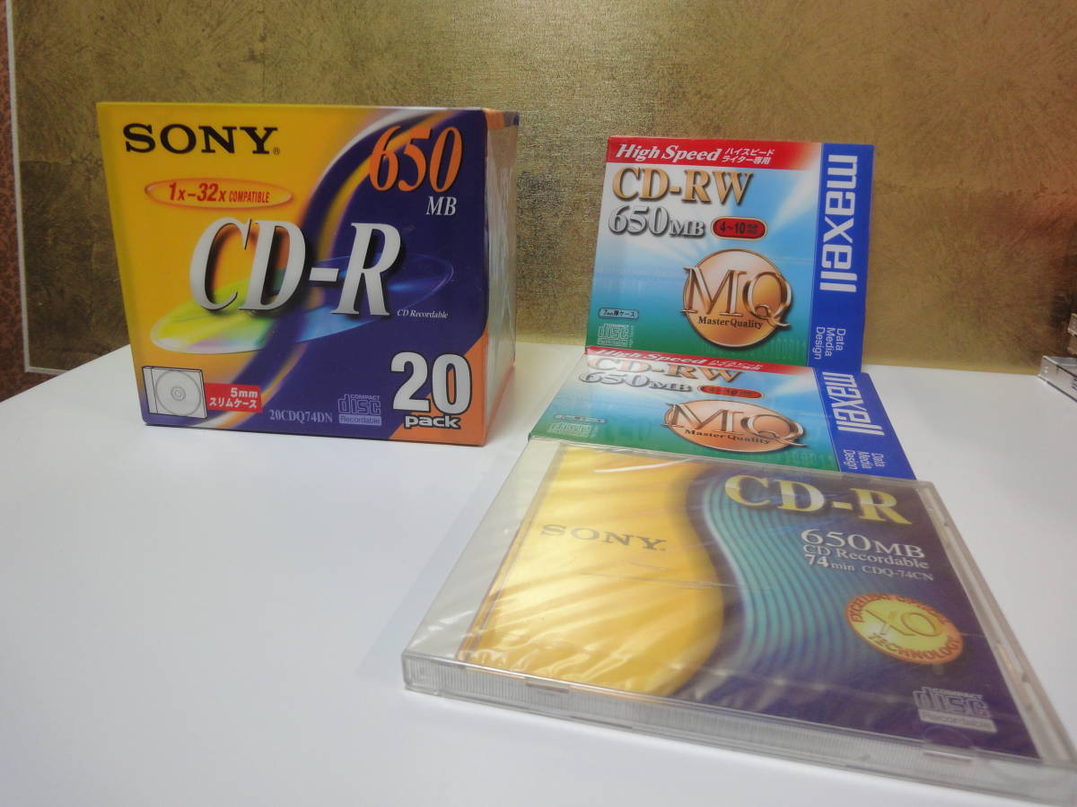 ソニー SONY 【20枚パック】20CDQ74DN データ用CD-R 650MB 32倍速 日本製＋マクセル CD-RW _合計23枚セット/未使用品。