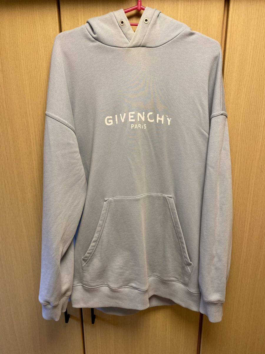 正規 20SS Givenchy ジバンシィ ロゴ プルオーバー フーディー パーカー 薄青 S BM700R30AF_画像1