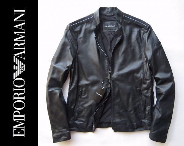 ◆本物◆EMPORIO ARMANI◆ラムレザーライダースジャケット ブラック48 新品