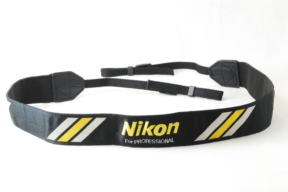 ☆ニコン Nikon for Professional プロフェッショナル カメラ ストラップ 黒色×白色×黄色 スラッシュライン ショルダー Camera Strap☆