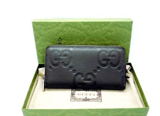 □GUCCI グッチ ジャンボGG レザー ジップアラウンドウォレット 長財布 ダークグリーン 739484・2149 保存袋 保管箱 【保管品/美品】□/F_画像1