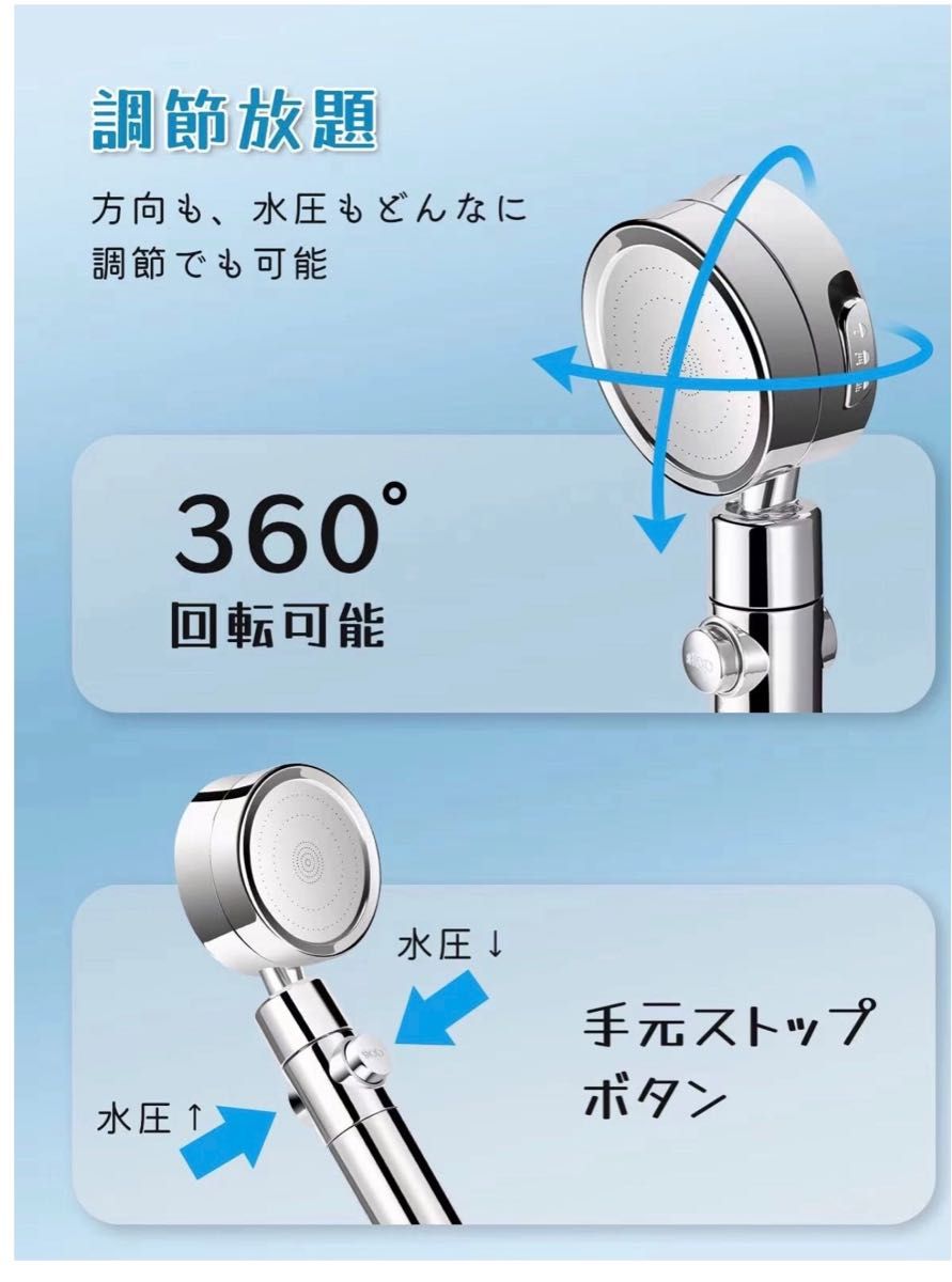 シャワーヘッド 節水シャワーヘッド 80%節水 竜巻水流 3段階水流調節 水圧調整 塩素除去 浄水カードリッチバス用品 肌ケア