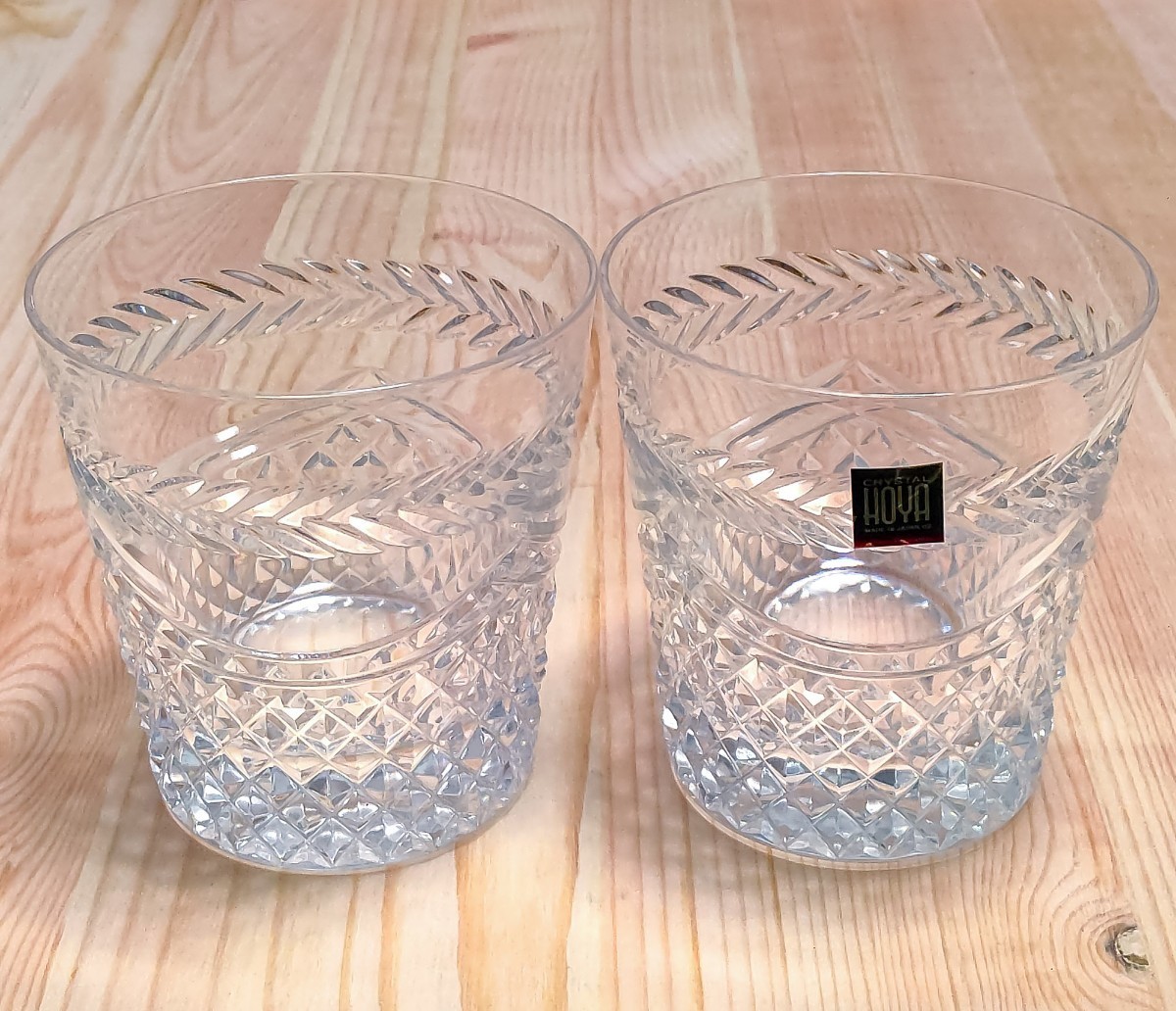 HOYA CRYSTAL ホヤ クリスタル ロックグラス カットガラス 2個セット ペア 食器 酒器 中古 送料無料 即決_画像2