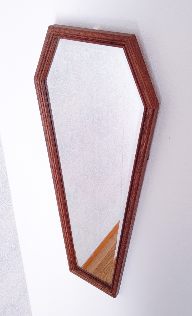 起立木工 オークミラー ナラ 壁掛け鏡 ウォールミラー インテリア レトロ 木枠 中古 送料無料 即決_画像2