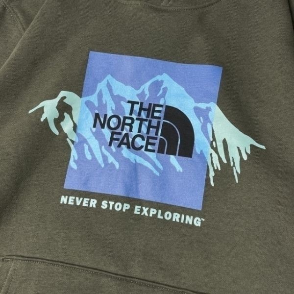 1円～!売切!【正規新品】THE NORTH FACE◆NOV GRAPHIC HOODIE パーカー スウェット US限定 裏起毛 登山 男女兼用(XL)緑 カーキ 181130-33_画像3