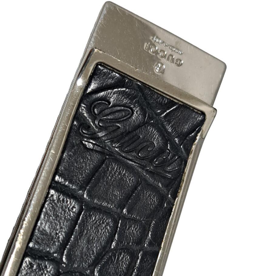  Gucci money clip crocodile leather black black black ko. tongs men's GUCCI silver Logo [ used ]