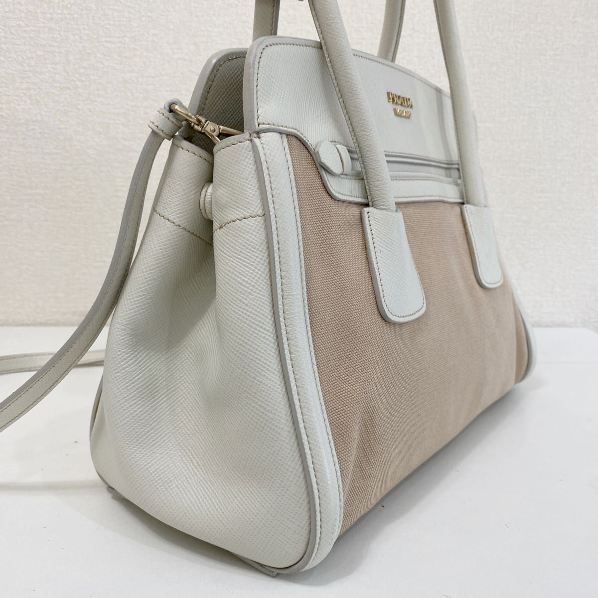 良品 PRADA プラダ キャンバス レザー キュイール 2way トート 良品 PRADA プラダ キャンバス レザー キュイール 2way トート
