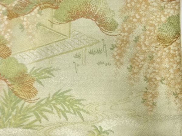 ys6782250; 宗sou 松に屋敷風景模様織出し丸帯（材料）【アンティーク】【着】_画像4
