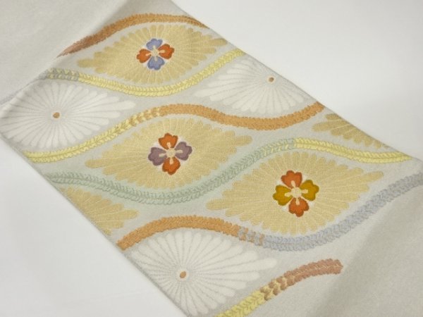 最高級 ys6790014; 宗sou 斜め立涌に菊・花菱模様織出し名古屋帯【着】 仕立て上がり 最高級 ys6790014; 宗sou 斜め立涌に菊・花菱模様織出し名古屋帯【着】 仕立て上がり