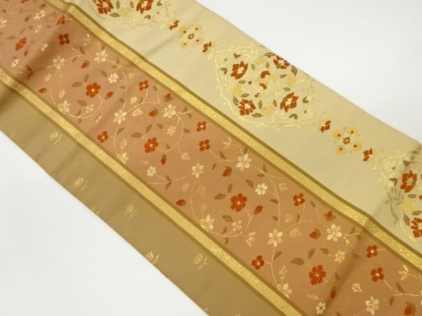 最安値挑戦! ys6799828; 宗sou 縞に花唐草・鳥模様織出し名古屋帯【着】 仕立て上がり 最安値挑戦! ys6799828; 宗sou 縞に花唐草・鳥模様織出し名古屋帯【着】 仕立て上がり