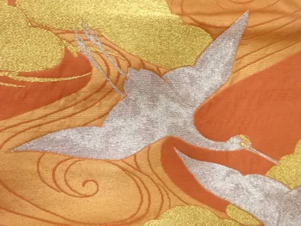 ys6804214; 宗sou 松に鶴模様織出し袋帯（材料）【アンティーク】【着】_画像4