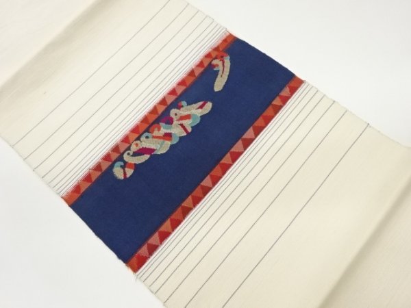 ys6816404; 宗sou 手織り紬横段に抽象模様織出し名古屋帯【着】