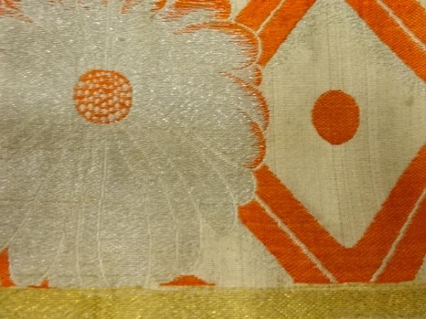ys6816840; 宗sou 菱に菊模様織出し半幅帯（材料）【アンティーク】【着】_画像4