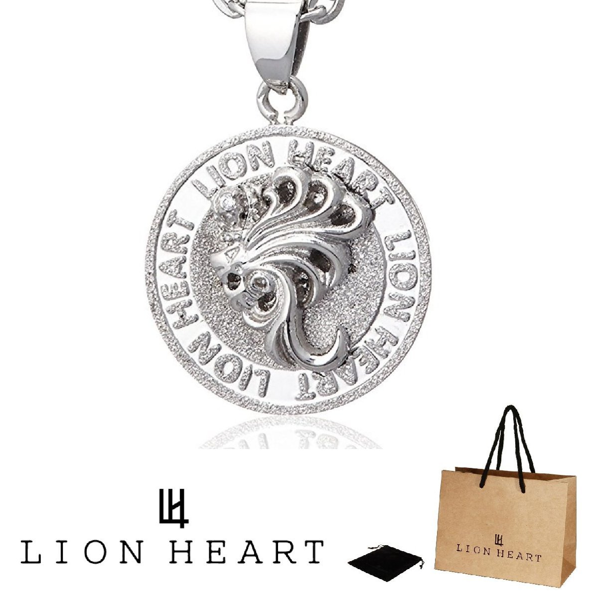 新品 送料無料 正規品 ライオンハート LION HEART ライオン コイン ステンレス ペンダント ネックレス メンズ 04N144SM_画像1