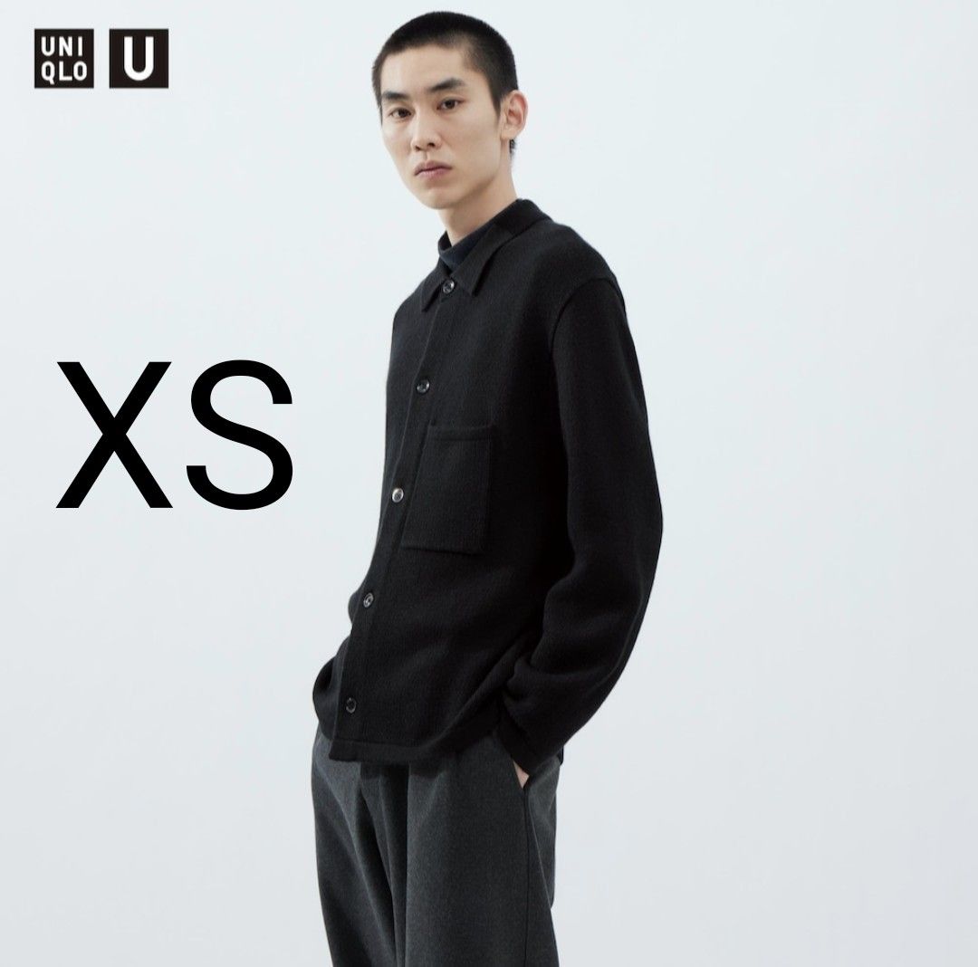 ユニクロU】ニットオーバーシャツジャケット ブラック XS 【2023AW】-