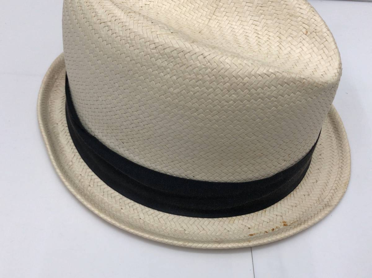 NEW YORK HAT ストローハット 中折れ 麦わら帽子 羽根つき XL 7 1/2～7 5/8 ベージュxブラック系 ニューヨークハット 23100202_画像3