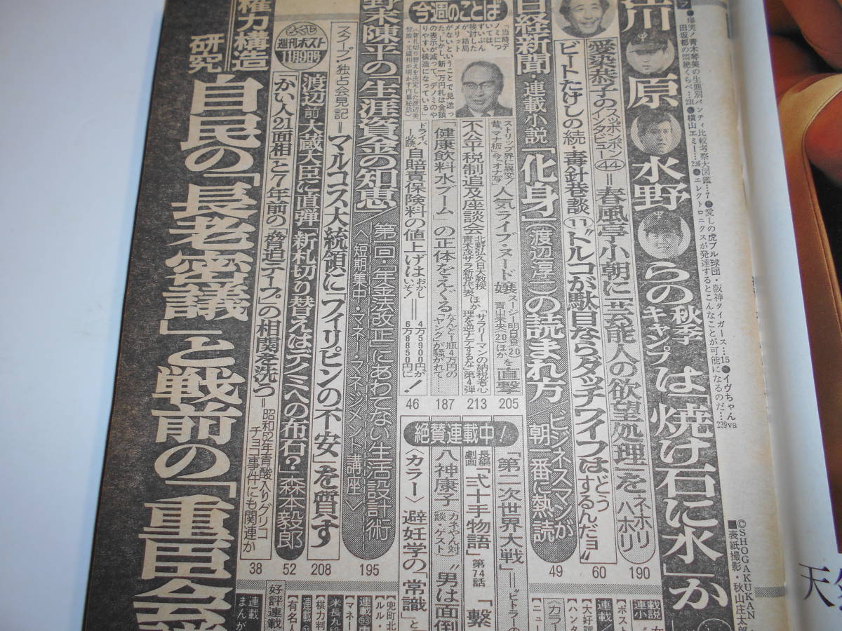 週刊ポスト 1984年昭和59年11 9 原真祐美/青木琴美かい人21面相八神康子対談カネやん愛染恭子対談春風亭小朝_画像6