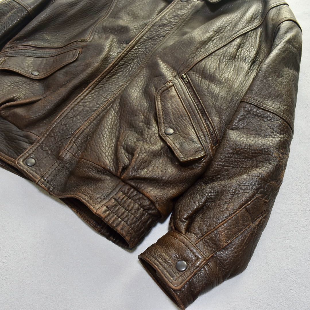 フランス産羊革地図Vintage leather jacket A-2 羊革　L_画像4